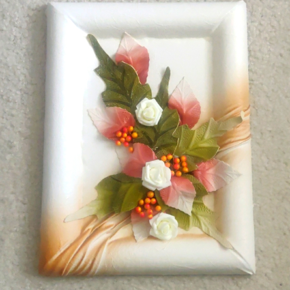 Vintage Leather Floral Wall Art Decor Handmade 3D Flower Design Frame Y2K Aesthe